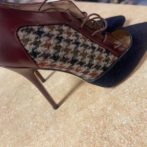 J. Crew Burgundy and Black Lace-Up Heels